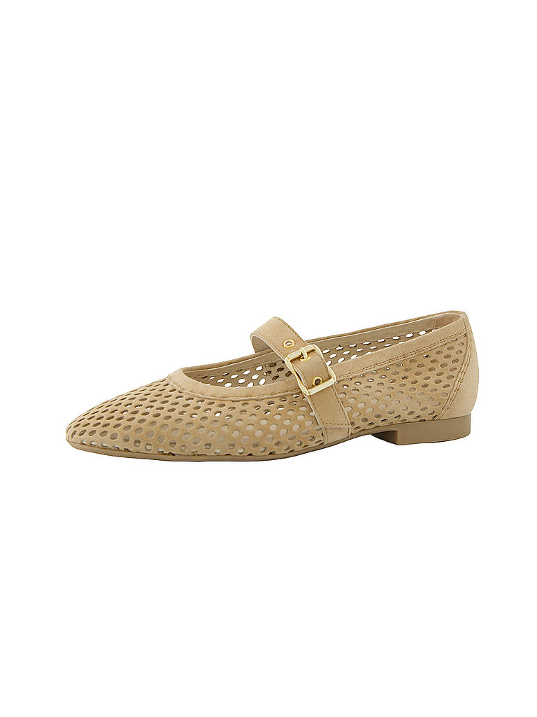 Riemchenballerina PAUL GREEN "Paul Green Ballerinas Leder", Damen, Gr. 39, beige, Leder, Schuhe Riemchenballerina